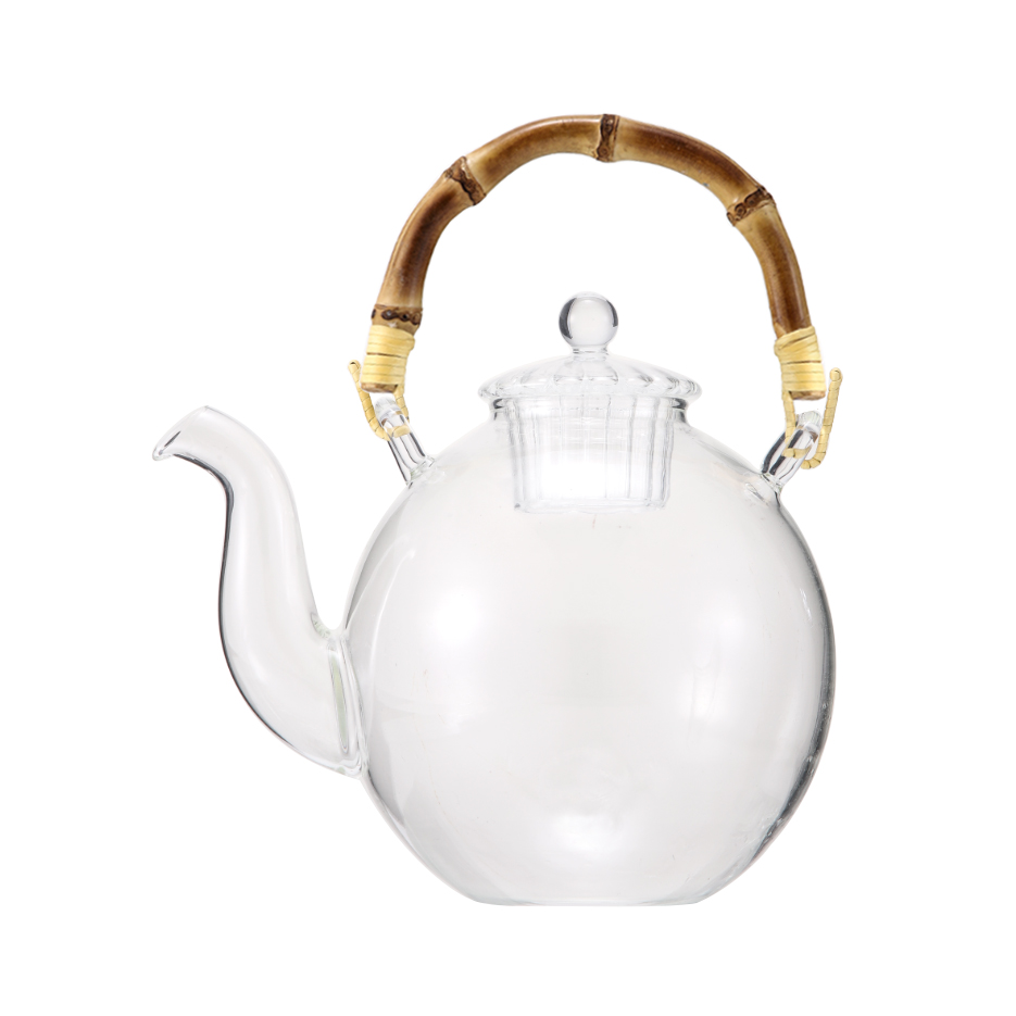 Glass Teapot Rural Style Bamboo Beam Heat Resistant Glass Teapot Large Capacity Flower Tea Pot CK-H1