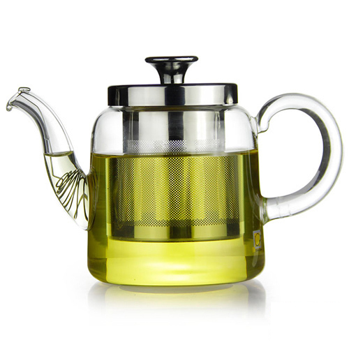 Heat resistant glass teapot, rustic styl