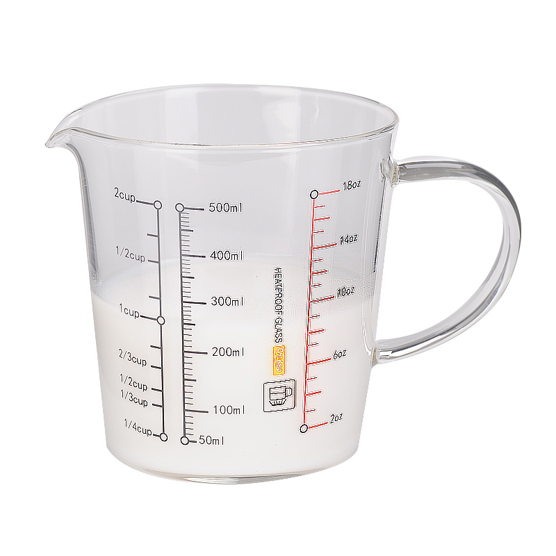Heat-resistant glass measuring cup, milk